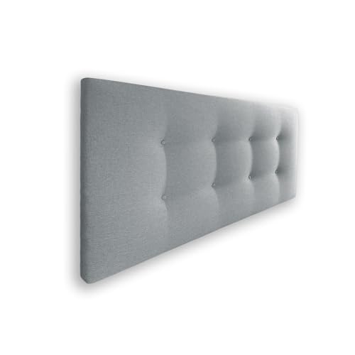 Silcar Home - Cabecero de Cama Carlo - Estructura de Madera, Tapizado en Tela Gris Claro, Diseño Moderno con Botones, Fácil Instalación - Tela Gris, 160 cm