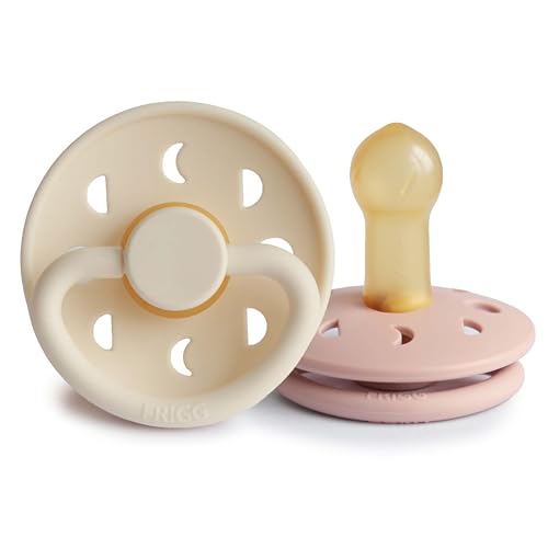 Image of FRIGG Moon Natural Rubber Baby Pacifier | Made in Denmark | BPA-Free (Blush /Cream, 6-18 Months) 2-Pack