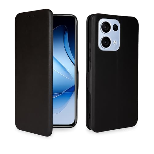 Image of Premium Vegan Leather Phone Cover with Card Slot - Slim, Durable, Privacy Protection, Kickstand Function, Elegant Flip Wallet Cases Compatible for Oppo Reno 13 Pro 5G (Black)