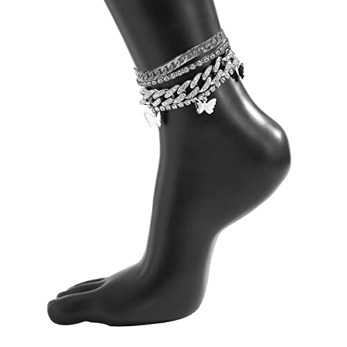 Image of yfstyle Butterfly Ankle Bracelet for Women Rhinestone Anklets Bulk Adjustable Layered Beach Ankle Bracelet Braided Chain Anklet Charm Ankle Bracelet Jewerly Gift