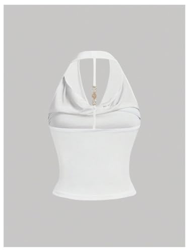 Milumia Women Ruched Halter Y2k Crop Tops Backless Cowl Neck Sleeveless Shirts2