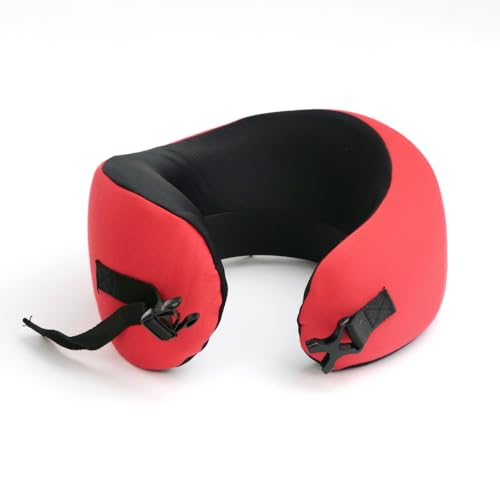 Image of C CUSHION LAB Travel Pillow, Award-Winning Patented Ergonomic Design for Chin & Neck Support Memory Foam Neck Pillow, Compact Airplane Pillow for Traveling, Flight, Car (Bold Red, Medium)