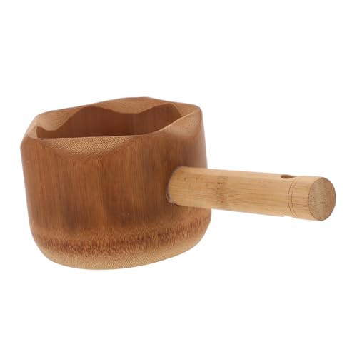 Vaguelly Mestolo Per Acqua in Bambù Manico Ergonomico Curvo, Paletta Multiuso Per Bagno, Sauna e Giardinaggio, Mestolo Da Bagno Design Artigianale Pratico e Funzionale Per Uso Domestico e Ristorazione