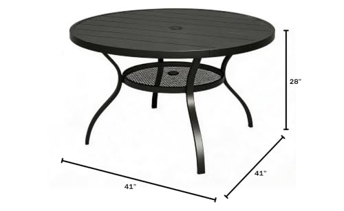 Image of Patio Dining Table, 41 inch x 41 inch Outdoor Round Metal Table with1.57 Umbrella Hole, for Backyards, Porches, Gardens or Poolside, Black