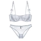 [Guoeappa] [Amazon 限定ブランド]魅力シースルーランジェリー レース ブラジャー ショーツセット セクシー パッド無し素肌に透け感 薄い 女性下着 レディース 上下セット(ホワイト,85D)
