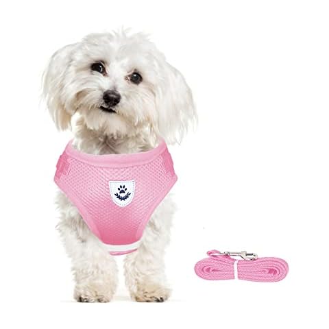 meioro No Pull Dog Harness,Reflective Adjustable Step-in Puppy Vest Harnesses with Soft Padded Mesh and Leash,Lightweight Escape Proof Pet Harness for Small Medium Dogs Cats (X-Small, Pink) Cover