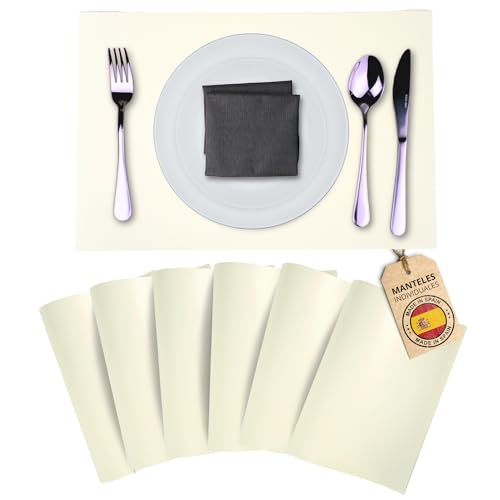 Mondiroso. Manteles Individuales Lavables de PVC Salvamanteles Individuales Antideslizantes, Mantel Individual para Mesa de Comedor y Cocina. (6, Marfil)