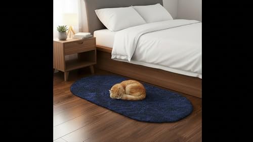 Image of Fluffy Silky Micro Fiber Polyster Carpet /Runner for Bedroom, Study Room, Playing Room, Guest Room ETC. 5x7 feet Feet, (Blue)