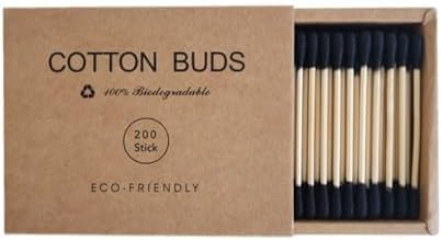 Color Premium Cotton Swabs Natural Cotton Buds Biodegradable Organic Double Tips for Ear Wax Removal (200PCs,Black)