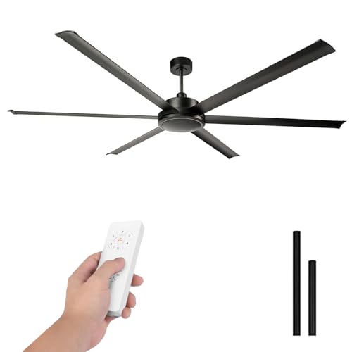 LUMIKING Ventilador de Techo Industrial - 305 CM Silencioso para Grandes Superficies - Ventiladores de 6 Aspas Grande Profesional de 60 W de Potencia con Bajo Consumo (Negro, 305 cm)