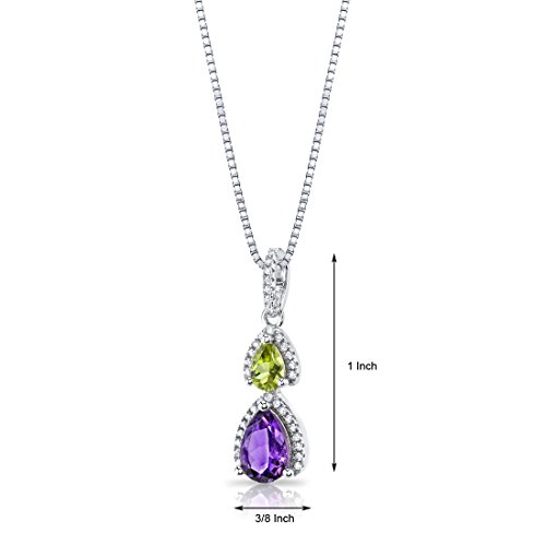 PEORA Amethyst and Peridot Double Teardrop Pendant Necklace for Women 925 Sterling Silver, Genuine Gemstone, 1.50 Carats Total Pear Shape, with 18 inch Chain, Real Purple Amethyst Necklace - Image 3