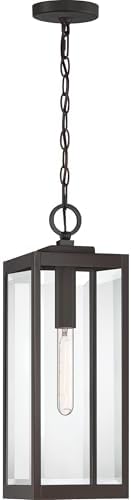 Quoizel Westover Outdoor Hanging Lantern, 21 Inch 1-Light Western Bronze Modern Ceiling Mount Light, Clear Beveled Glass, Max Hanging Height 122", Outside Lights for Patio, Porch, Entry or Gazebo