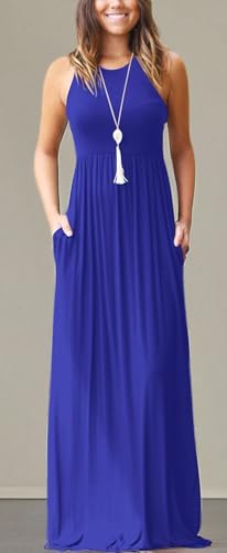 Image of EUOVMY Women's Sleeveless Dress Casual Plain Loose Summer Long Maxi Dresses with Pockets