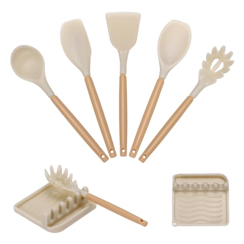 HEARTOOL Mini Cooking Utensils Set, 1:6 Scale Model Play Kitchen Accessories Small Nylon Spoon Spatula Scraper Pasta Server Cookware Set for Toy Kitchen Dollhouse Decor Parts (Grey)