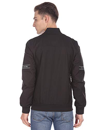 Image of US Polo Association Men Men Black Stand Collar Solid Full Sleeves Jacket