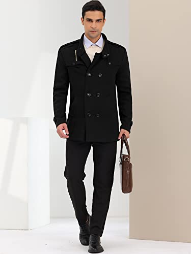 Image of Lars Amadeus Men's Winter Coat Classic Double Breasted Stand Collar | Classic double breasted pea coat with button closure and pockets, True to size fit Business ready