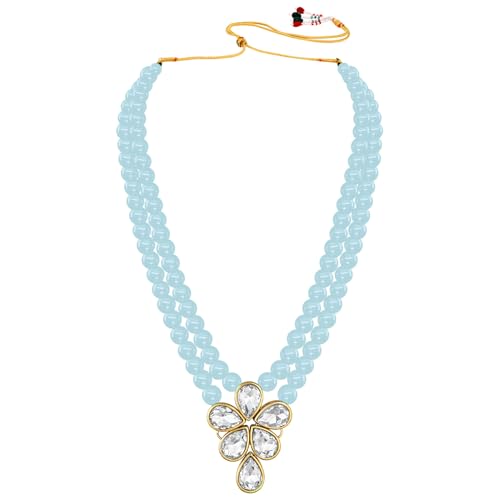 Image of Peora Crystal Faux Pearl Kundan Necklace & Jewellery Set Gift for Women