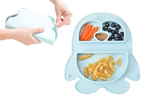 Fold-N-Go Baby Plates & Toddler Plates | Foldable for easy carry | 100% Food Grade Silicone Plate | BPA Free | Baby led weaning plate | Microwave and dishwasher safe (BLUE SKY)