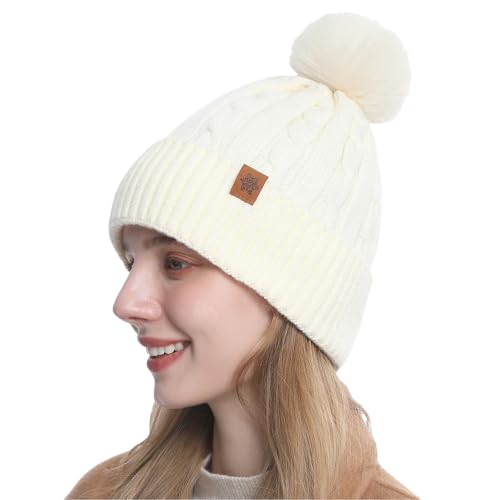 Whakano Gorro de punto monocolor, gorro elástico de invierno, forro polar, cálido y suave, gorro de invierno para correr, senderismo, ciclismo, trabajo, día a día, nieve, accesorio de invierno, Blanco