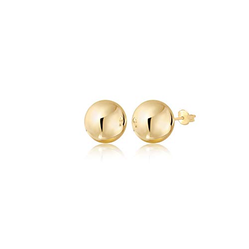 14K Yellow Gold Stud Ball Earrings Large Polished Shiny 12Mm #TOP3