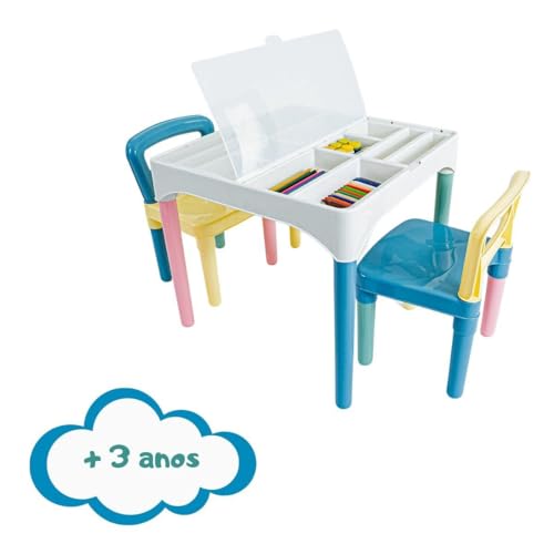 Mesa Mesinha Infantil Didática com 2 Cadeiras Coloridas para Crianças Poliplac