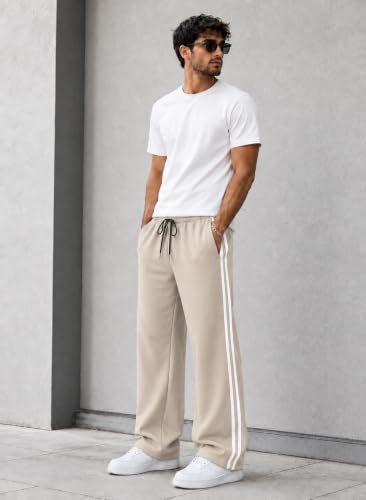 Image of ENDEAVOUR WEAR Men's Baggy Striped Relaxed Oversized Fit Track Pants | Cotton Rich Fabric | Straight Loose Fit Non-Cuffed | Gym, Streetwear & Casual Comfort Track Pants Lounge Pants