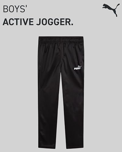 PUMA Active Boys Pants - Athletic Tricot Youth Kids Boys Jogger Sweatpants with Pockets and Elastic Waistband (Sizes: 8-20), Size 14-16, Black Open Bottom