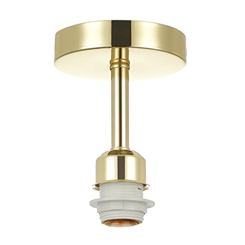 Happy Homewares Polished Brass Plated Ceiling Light Fitting for Industrial Style Light Bulbs | 12cm x 17cm | Suitable for Lamp Shades with E27 Lamp Holder