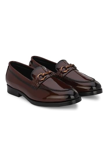 Image of STANPHORD Men Formal Loafer Shoes | Patent Faux Leather Slip-On | Cushioned Insole | Office Business Wedding Lightweight Dress Shoes (TPAL 8019)