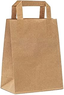EPISENT Medium Size Brown Paper Bags - SOS Kraft Paper Bags - With Flat Handles - Durable & Biodegradable - Brown Paper Carrier Bags - Paper Bags for Food, Lunch, Party, Gift & Takeaway (50)