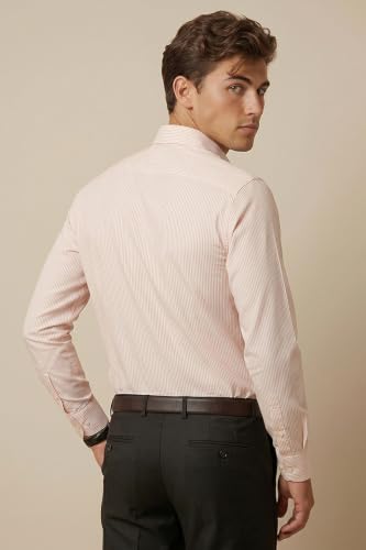 Image of Peter England Men's Slim Fit Full Sleeve Pin-Striped Formal Shirt | Cotton-Rich | Wonder Fabric | Pin Point Oxford