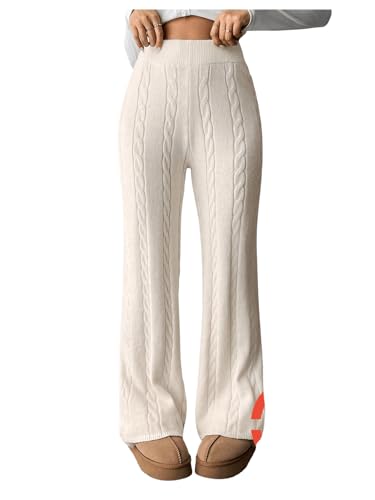Verdusa Women's Cable Knitted Flared Loung Pants High Waist Warm Knitwear Winter Pants