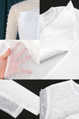 Women's Elegant Mesh Long Sleeve Office Work Dress Fashion Solid Color Ruffled High Waist Bodycon Midi Pencil Dress4