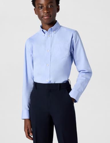 Tommy Hilfiger Boys Oxford Long Sleeve Dress Shirt, Collared Button-Down with Chest Pocket, Regular Fit, Medium Blue, 10 Husky - image 3