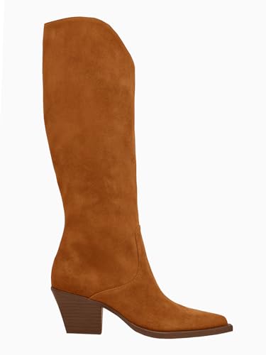 Image of Coutgo Womens Wide Calf Cowboy Boots Suede Knee High Chunky Heel Pointed Toe Western Cowgirl Boots