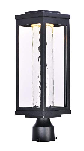 Maxim 55900WGBK Salon Dark Sky Aluminum Open Frame with Water Glass Cylinder Outdoor LED Post/Pole Mount, 1-Light 12 Watt, 20"H x 6"W, Black