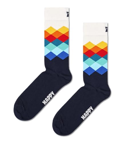 Happy Socks Colorful Diamond Themed Crew Socks-Made with Sustainable Organic