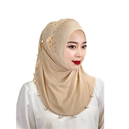 SYANKANGXIAO Easy Wear Beaded Flower Hijab for Women Muslim Wrap Turbans Dubai Arab Instant Shawl