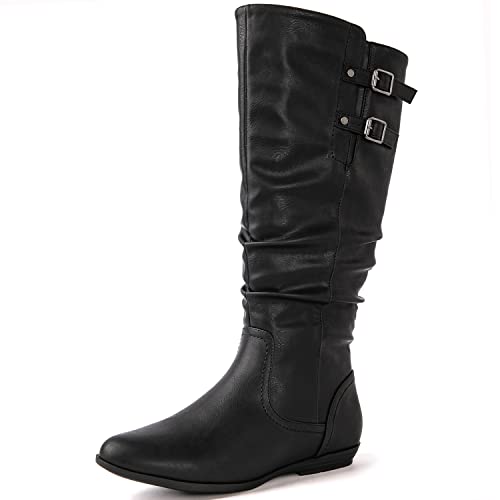 GLOBALWIN Women’s Black Flat Boots Knee High Fashion Dress Riding Boots For Women 6M - image 2