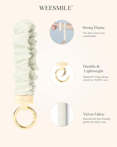 Image of WEESMILE Scrunchie Keychain Wristlet for Car Key Chain with D Key Ring