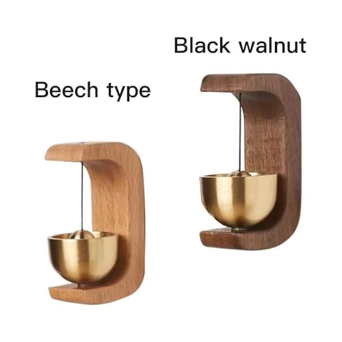 Image of Shopkeeper Bell Japanese Style Wooden Door Chime | Copper Bell Sound Alert for Shops, Homes & Offices | No-Drill Stick-On Doorbell | Rustic Oval Design for Door, Wall, Fridge, Cafe Decor