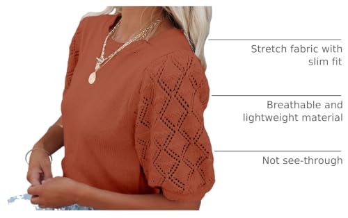Image of Womens Short Sleeve Sweaters Crewneck Knit Pullover Tops 2025 Summer Casual Lightweight Crochet Blouse Shirt