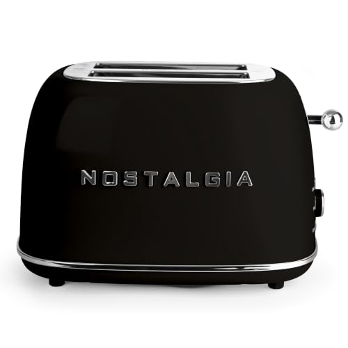Nostalgia Classic Retro 2-Slice Toaster- Vintage Design- Enamel Coated Steel Body- Wide Slots for all Breads- Crumb Tray, Cord Storage- Defrost,Cancel and Bagel Function &amp; 6 Toasting Levels- Black