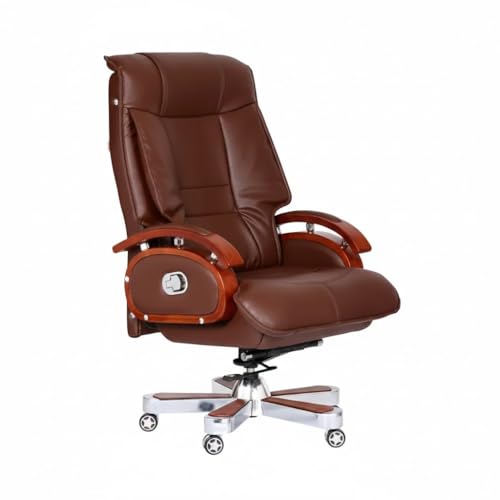 Image of Lakdi The Furniture High Back Director & Executive Chair for Office Made in Plyboard with Leatherette and Soft Padded & Fixed Armrest & Revolving and Swivel Base, Recliner Chair - 111011327 Brown