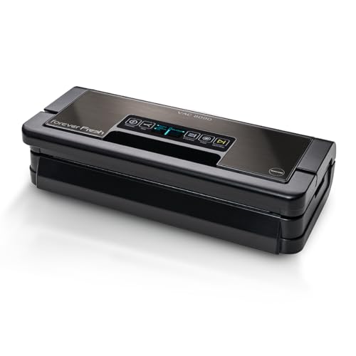 MACOM, Macchina Sottovuoto Professionale – Doppia Pompa di Aspirazione, 2 Barre Saldanti e Portarotolo Integrato, Struttura in Acciaio Brunito con Display LCD – Forever Fresh VAC8090