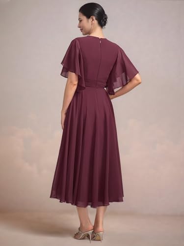 RunaCelle Flutter Sleeve Chiffon Mother of The Bride Dresses for Women Wedding Guest Dress V Neck Tea Length Formal Gown2