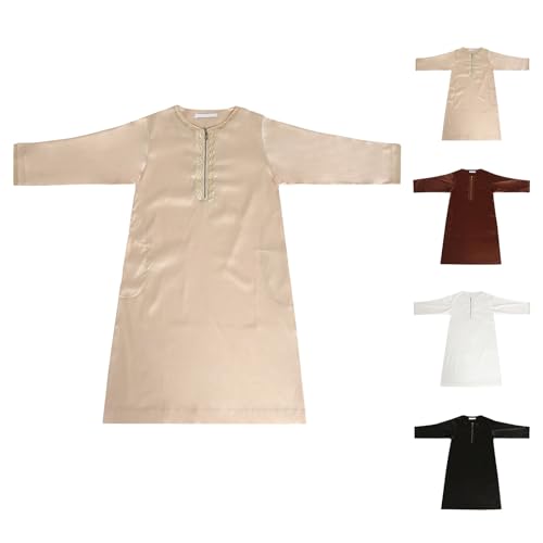 Boy's Muslim Arab Islamic Kaftan Embroidered 𝐑obe Solid Color Muslim Prayer 𝐑obe Boys' Islamic Thobe Eid Outfits2
