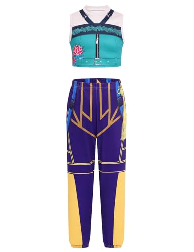 Girls Demon Pop Singer Hunters Costume Star Stage Outfit, 2-Piece Idol Costume with 3D Graphic Top and Pants, Kids Halloween Costume Singers Leader Cosplay BQ075XL - 3