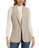 Kyzoeyou Waistcoats Women Long Sleeveless Blazer Office Waistcoat Fully Lined Top Jacket Vest (Beige XXL)