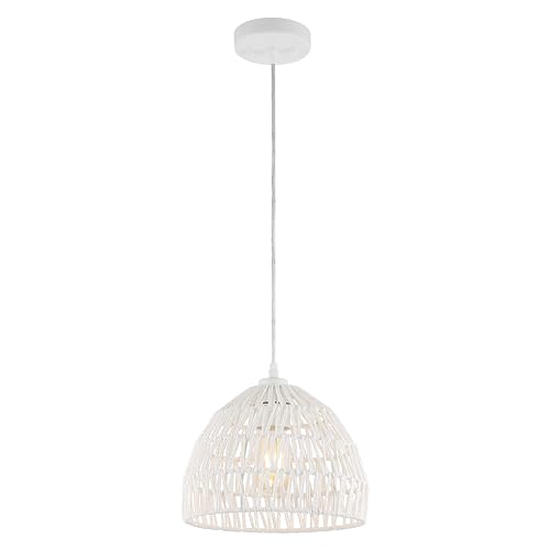 JONATHAN Y JYL6513A Campana 10.25" 1-Light Bohemian Modern Woven Rope/Iron LED Pendant Farmhouse, Coastal, Transitional, Office, Living Room, Family Room, Dining Room, Bedroom, Hallway, Foyer, White